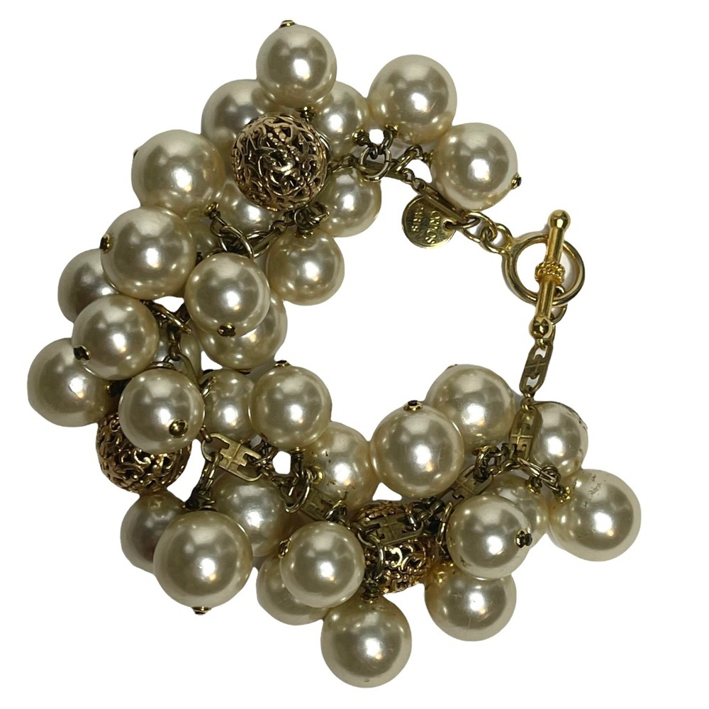 Vintage Signed Scorpios Paris Baroque Pearl and Gold Bead Chain Bracelet - Picture 9 of 15